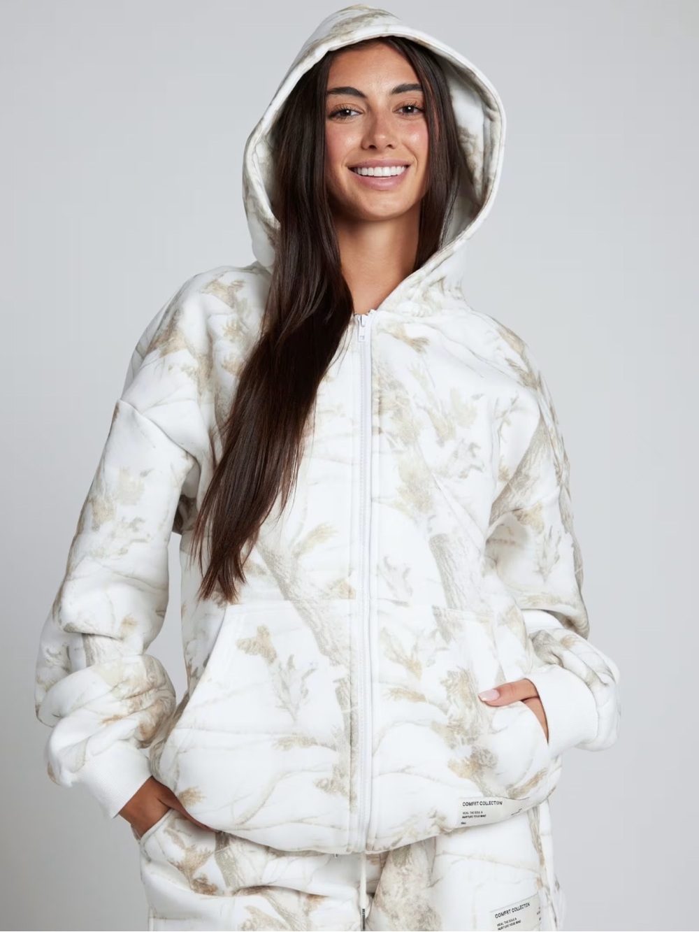 Comfrt White Oak Camo Full Zip Hoodie Jacket Unisex Small NWT
